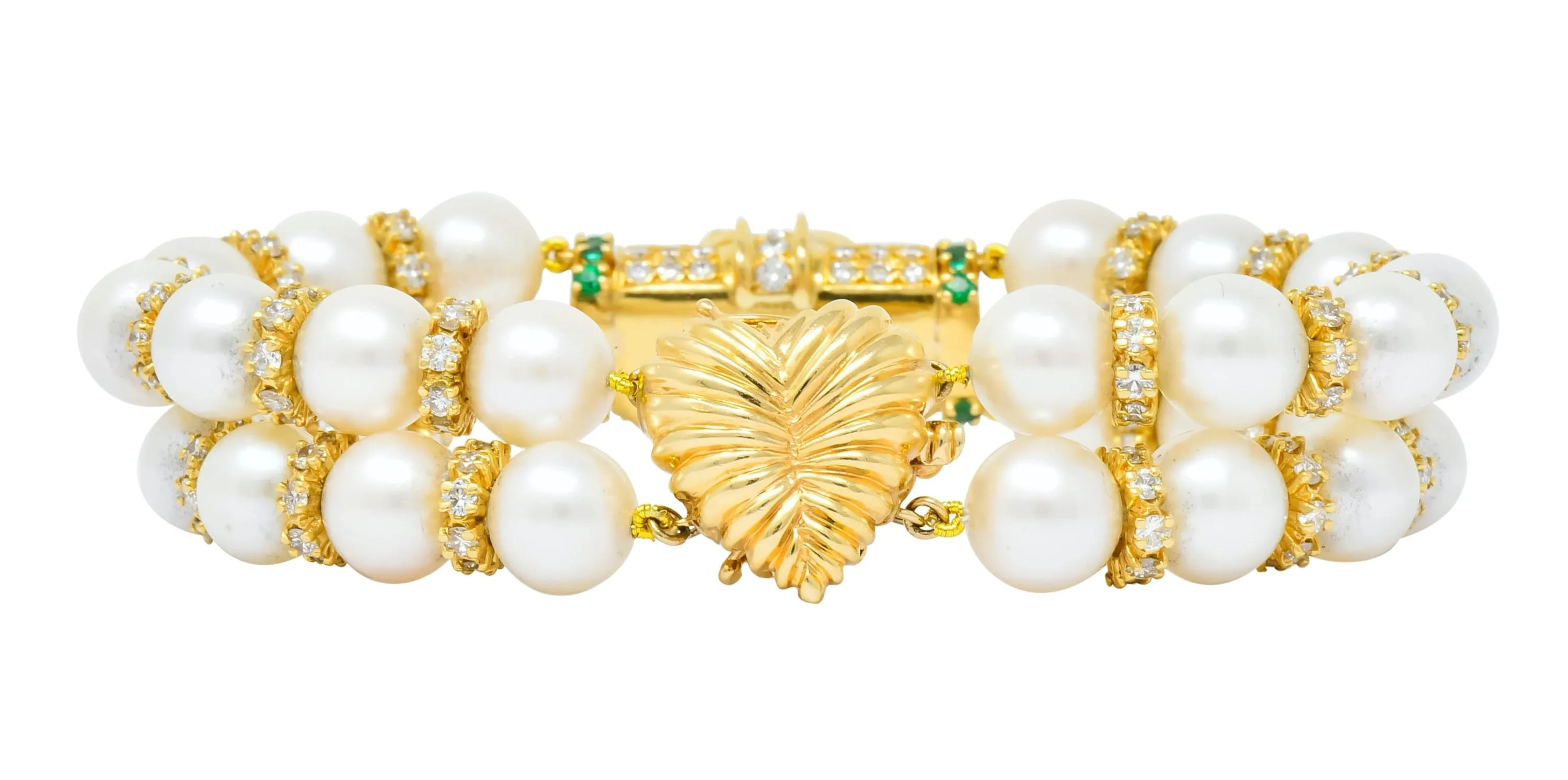 Vintage Sapphire Emerald Diamond Pearl 18 Karat Gold Heart Bracelet