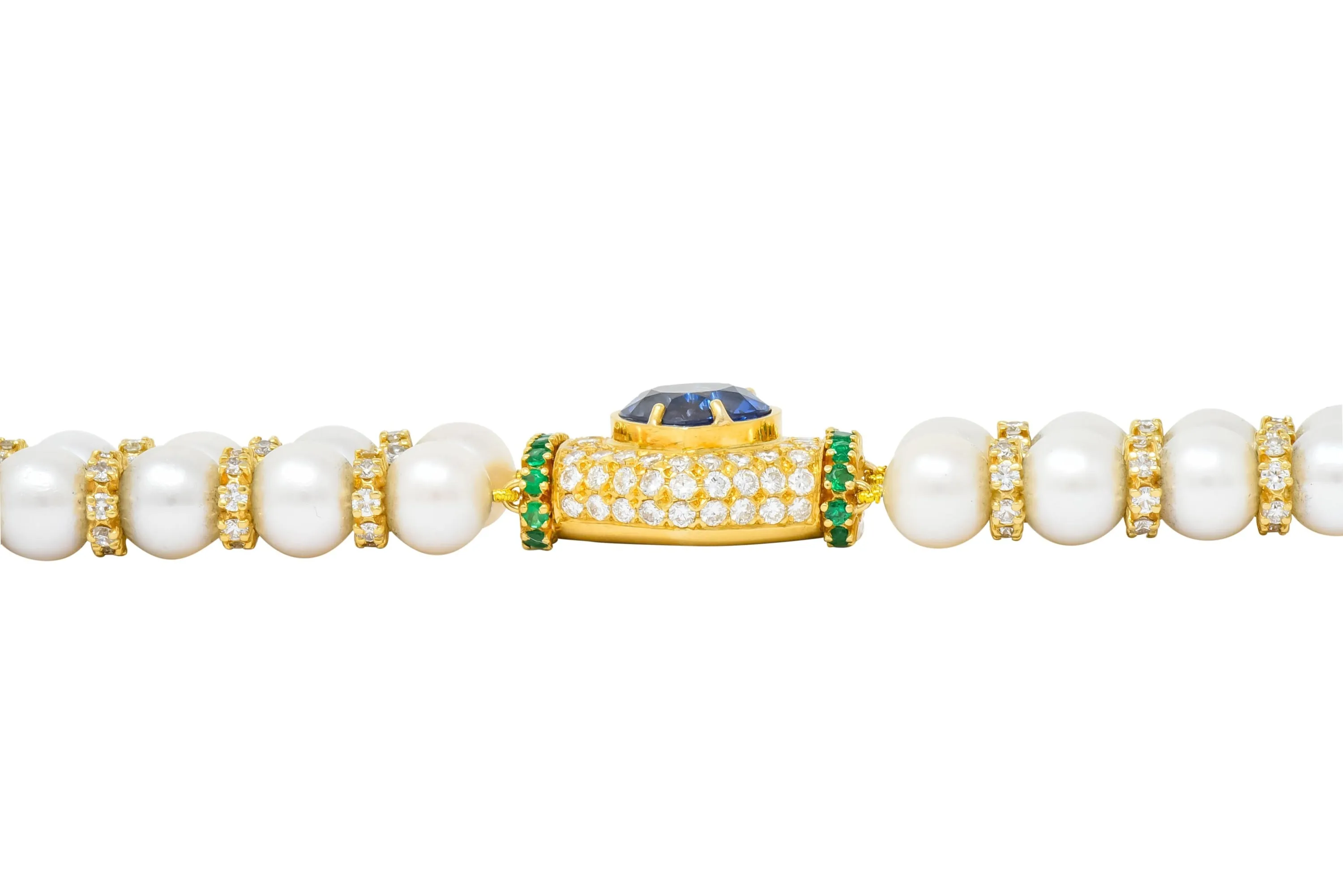 Vintage Sapphire Emerald Diamond Pearl 18 Karat Gold Heart Bracelet