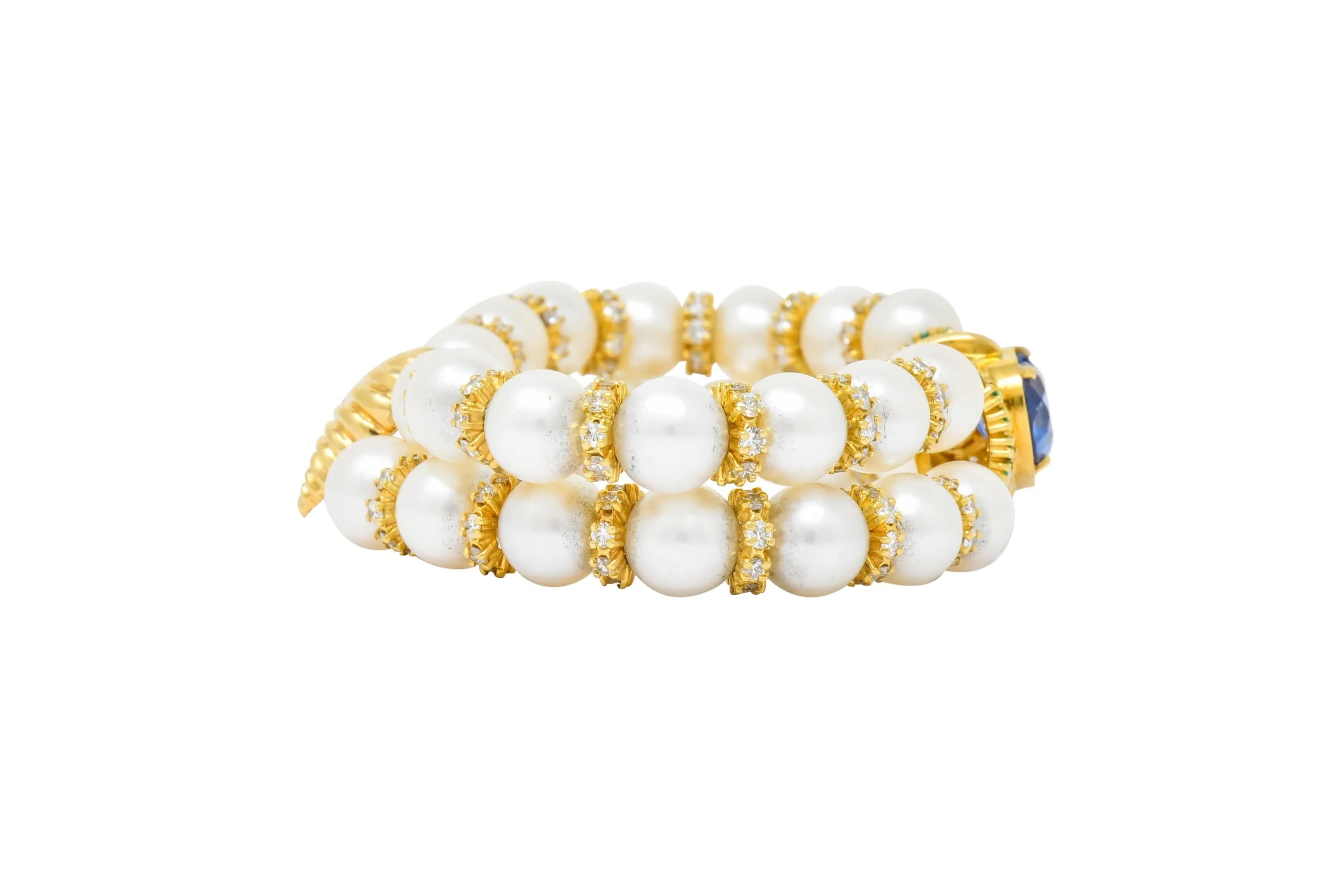 Vintage Sapphire Emerald Diamond Pearl 18 Karat Gold Heart Bracelet
