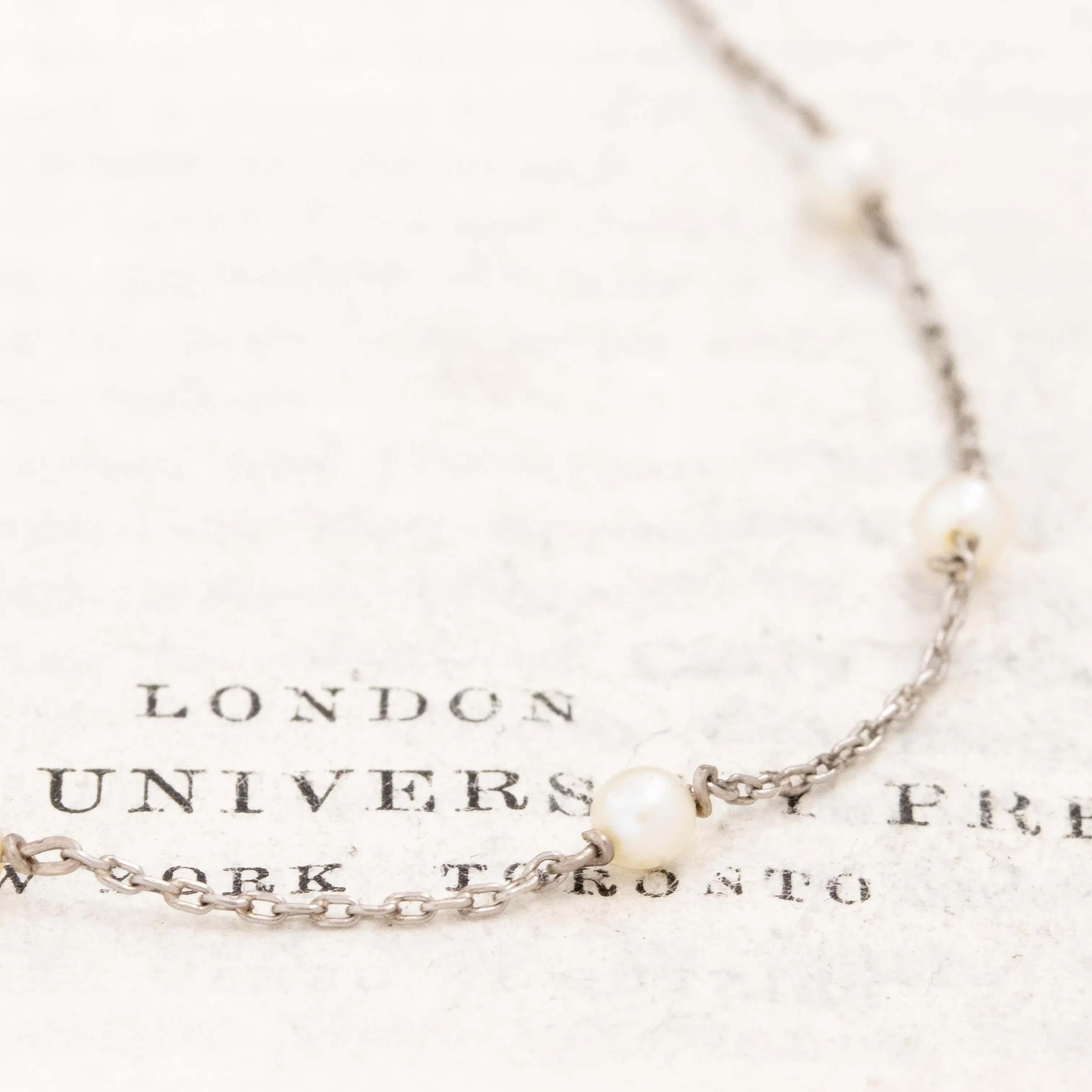 Vintage Seed Pearl and Platinum Station Necklace