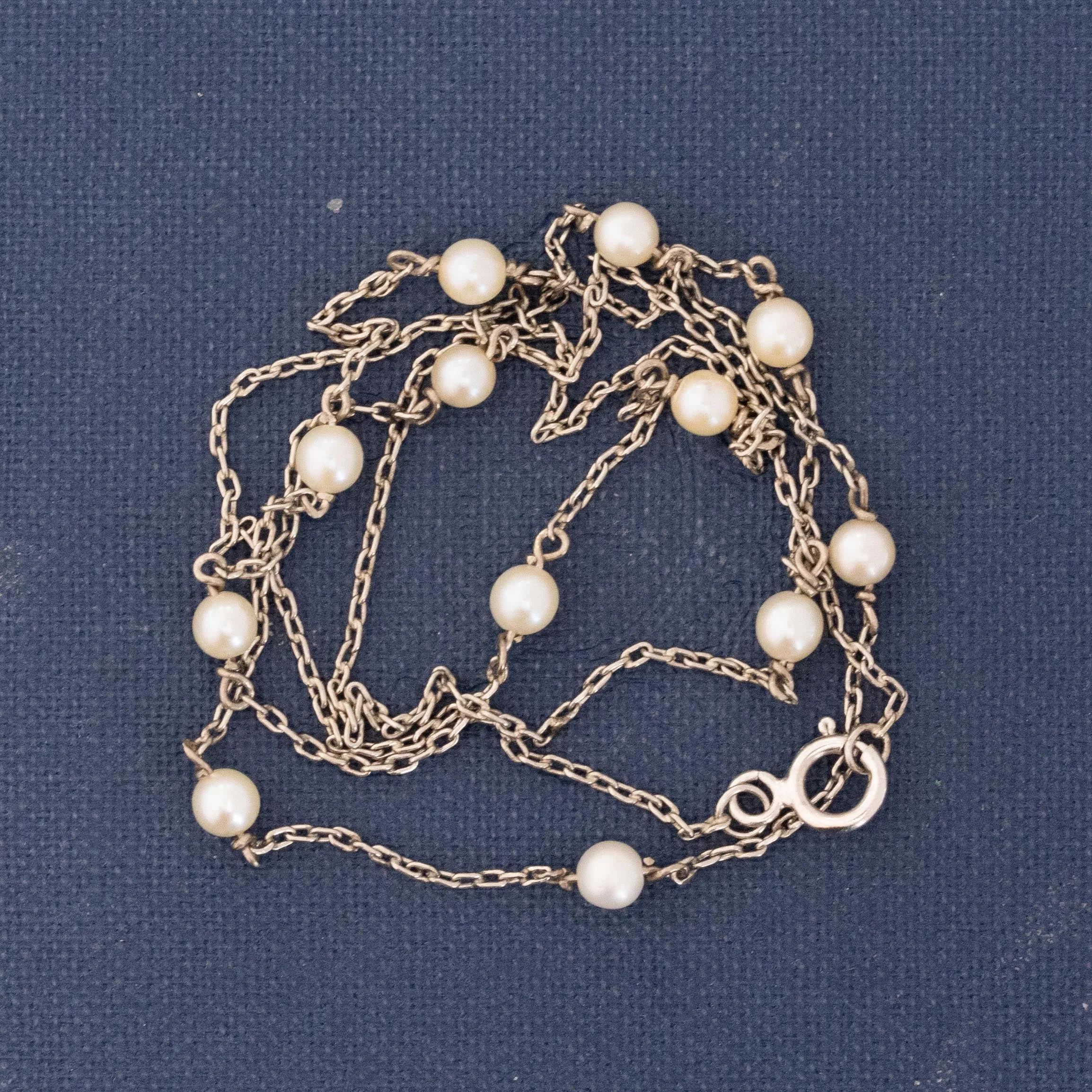 Vintage Seed Pearl and Platinum Station Necklace