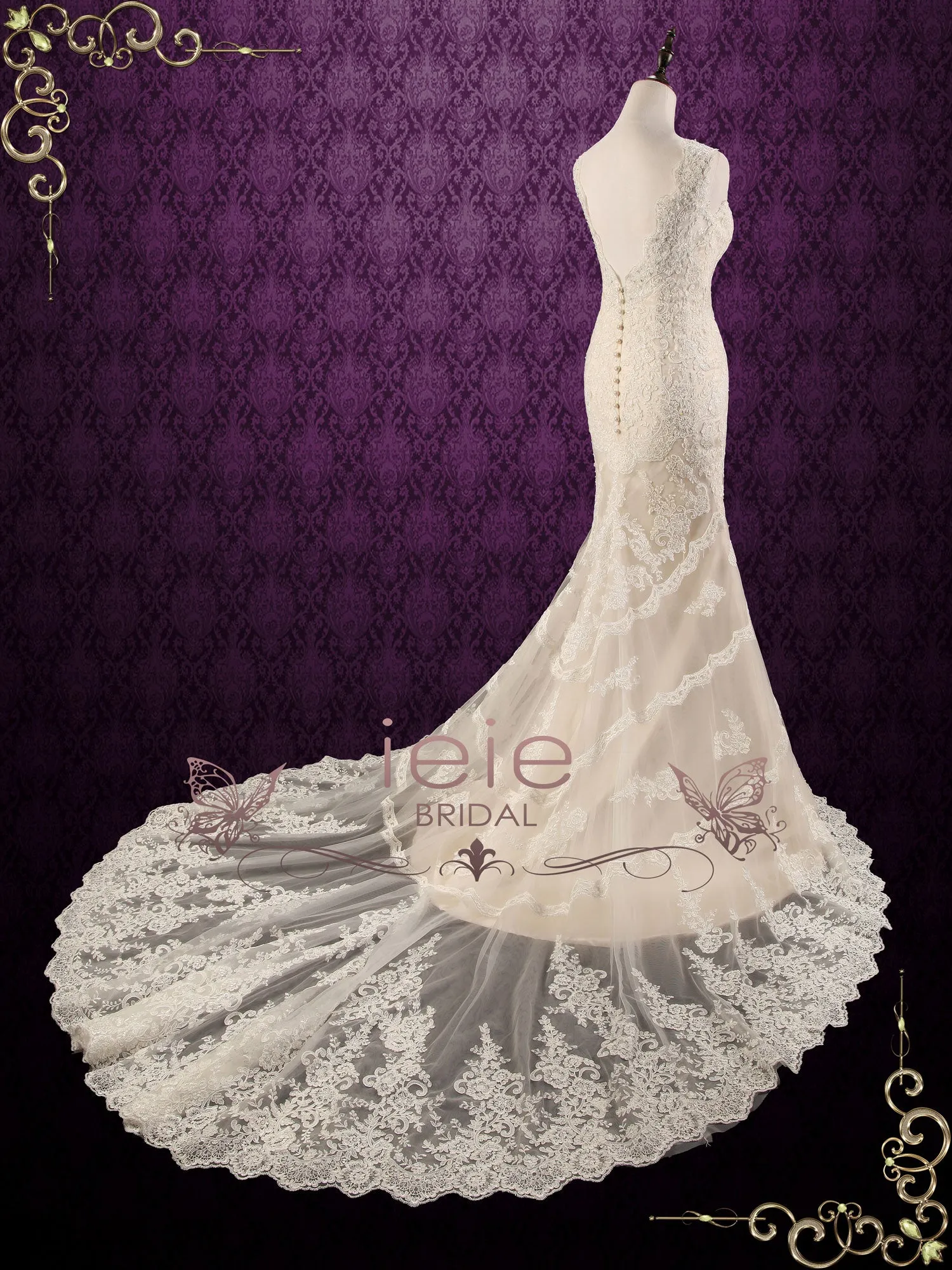 Vintage Style Champagne Lace Wedding Dress JANICE