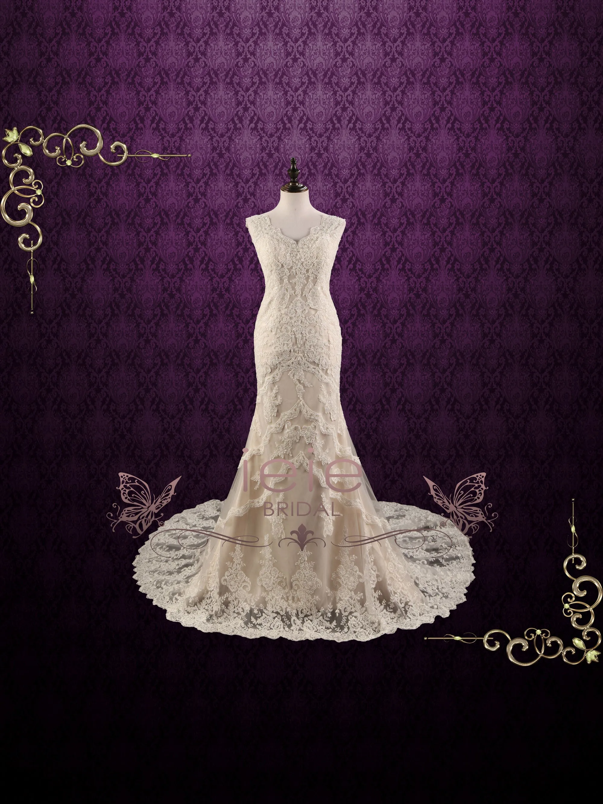 Vintage Style Champagne Lace Wedding Dress JANICE