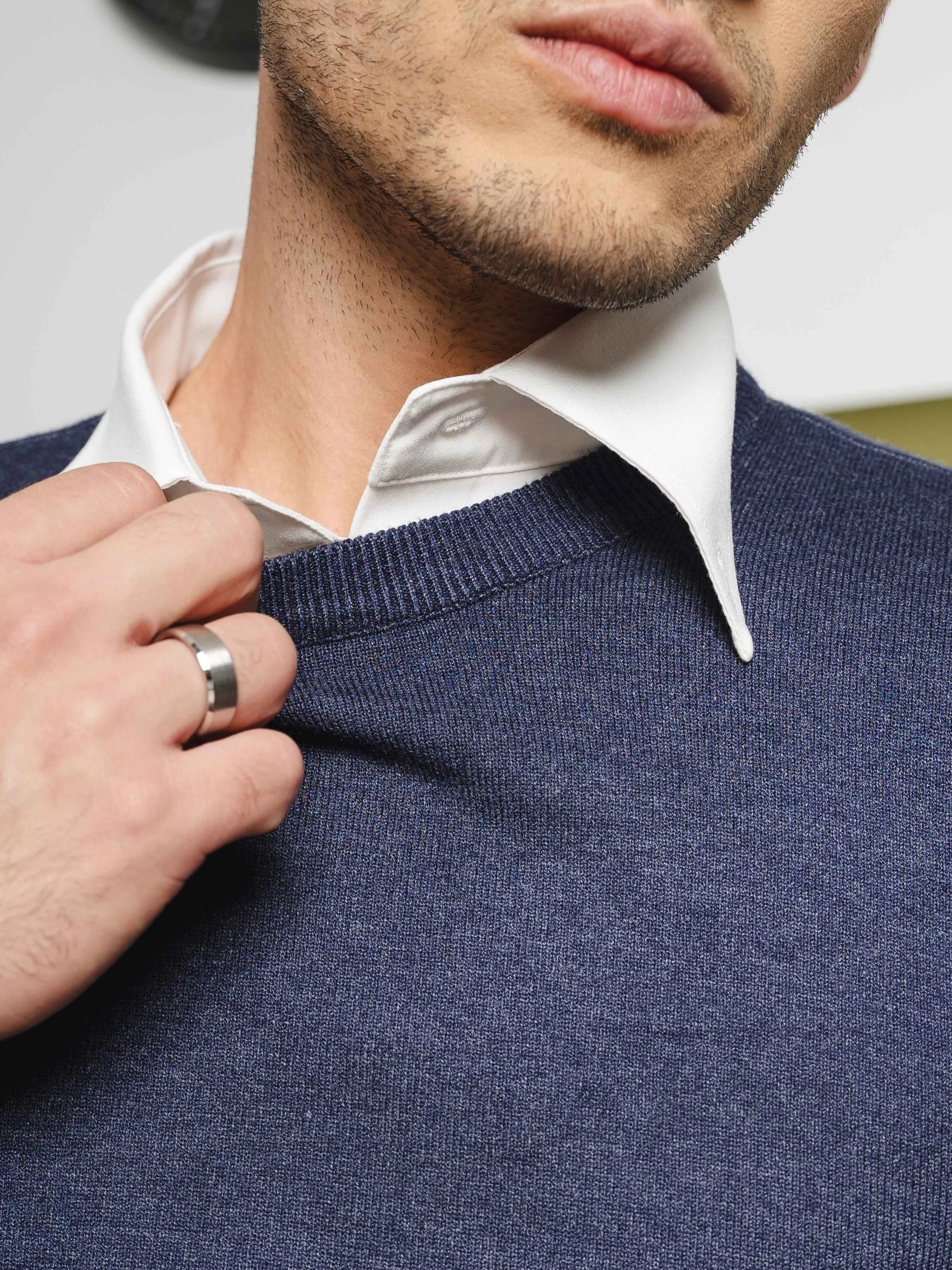 Vittorio Long Sleeve Crew Neck - Navy Blue