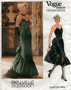 Vogue Designer Original 1471 BEVLLVILLE SASSOON Womens Apron Front Ruffled Evening Gown with Petticoat 1980s Vintage Sewing Pattern Size 10 or 12