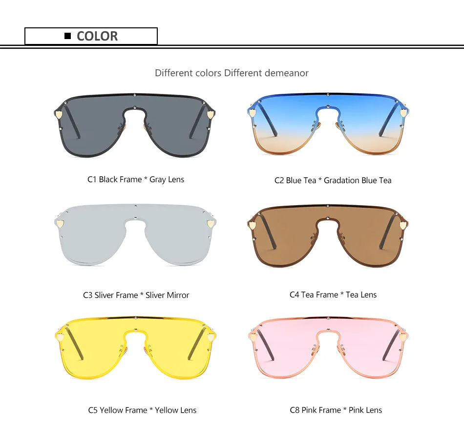 Women's Big Summer Fashion Sunglasses - Black Gray,Blue Tea, Silver Mirror,Tea Frame,Yellow Frame,Pink Frame