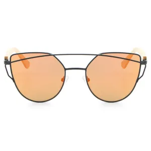 Women's Fashion Mirror Cat Eye Wooden Sunglasses - Black Red,Black Blue,Golden Tea,Black Gray,Golden Pink,Black Green,Silver