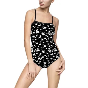 Women's One-piece Swimsuit (Black with White spots)