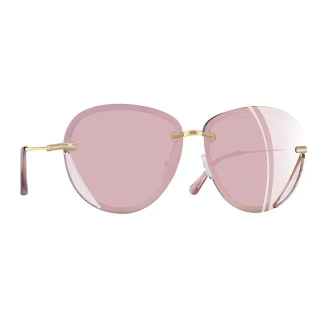 Women's Retro Fashion Summer Polarized Rimless Sunglasses -Gray,Pink,Brown,Purple