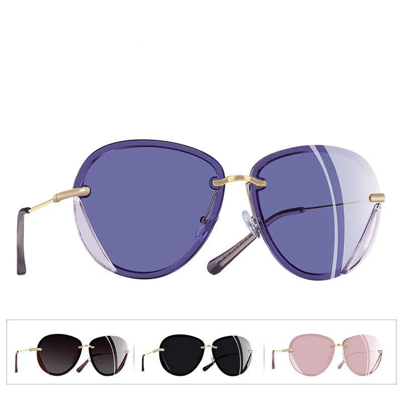 Women's Retro Fashion Summer Polarized Rimless Sunglasses -Gray,Pink,Brown,Purple
