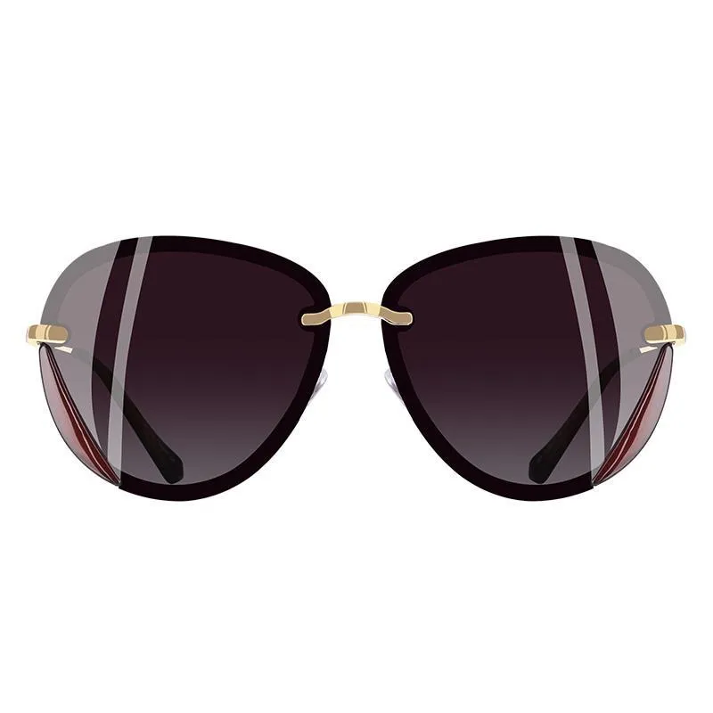 Women's Retro Fashion Summer Polarized Rimless Sunglasses -Gray,Pink,Brown,Purple