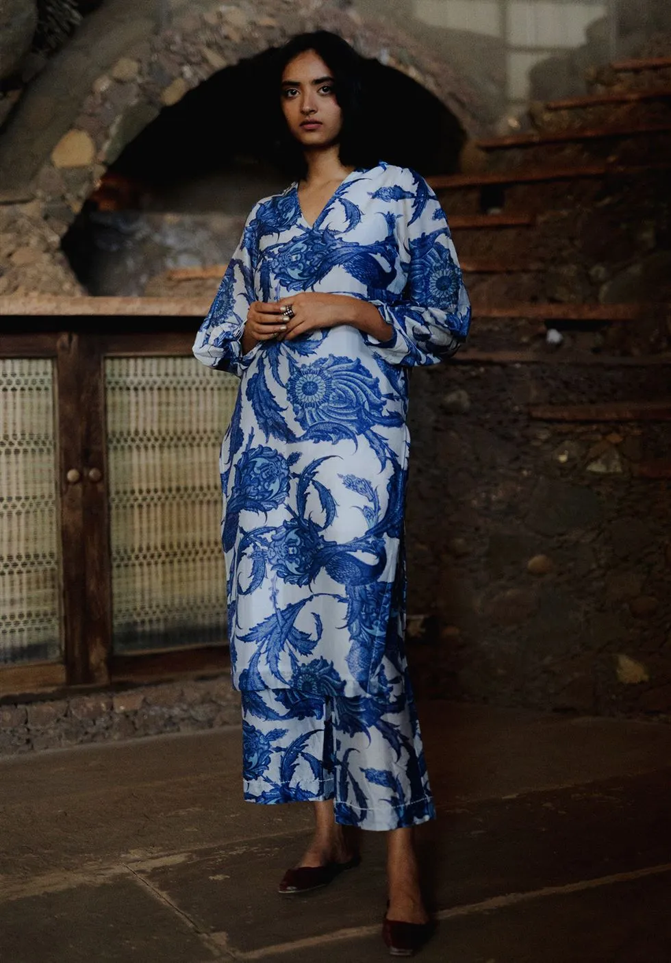 YAM   I   Darling Point ATHENA SET KURTA SET SILK CHANDERI BLUE & WHITE Festive Collections YAMKU20