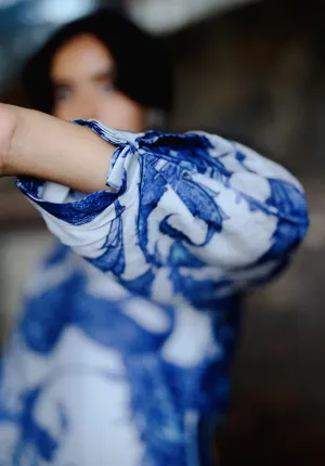 YAM   I   Darling Point ATHENA SET KURTA SET SILK CHANDERI BLUE & WHITE Festive Collections YAMKU20