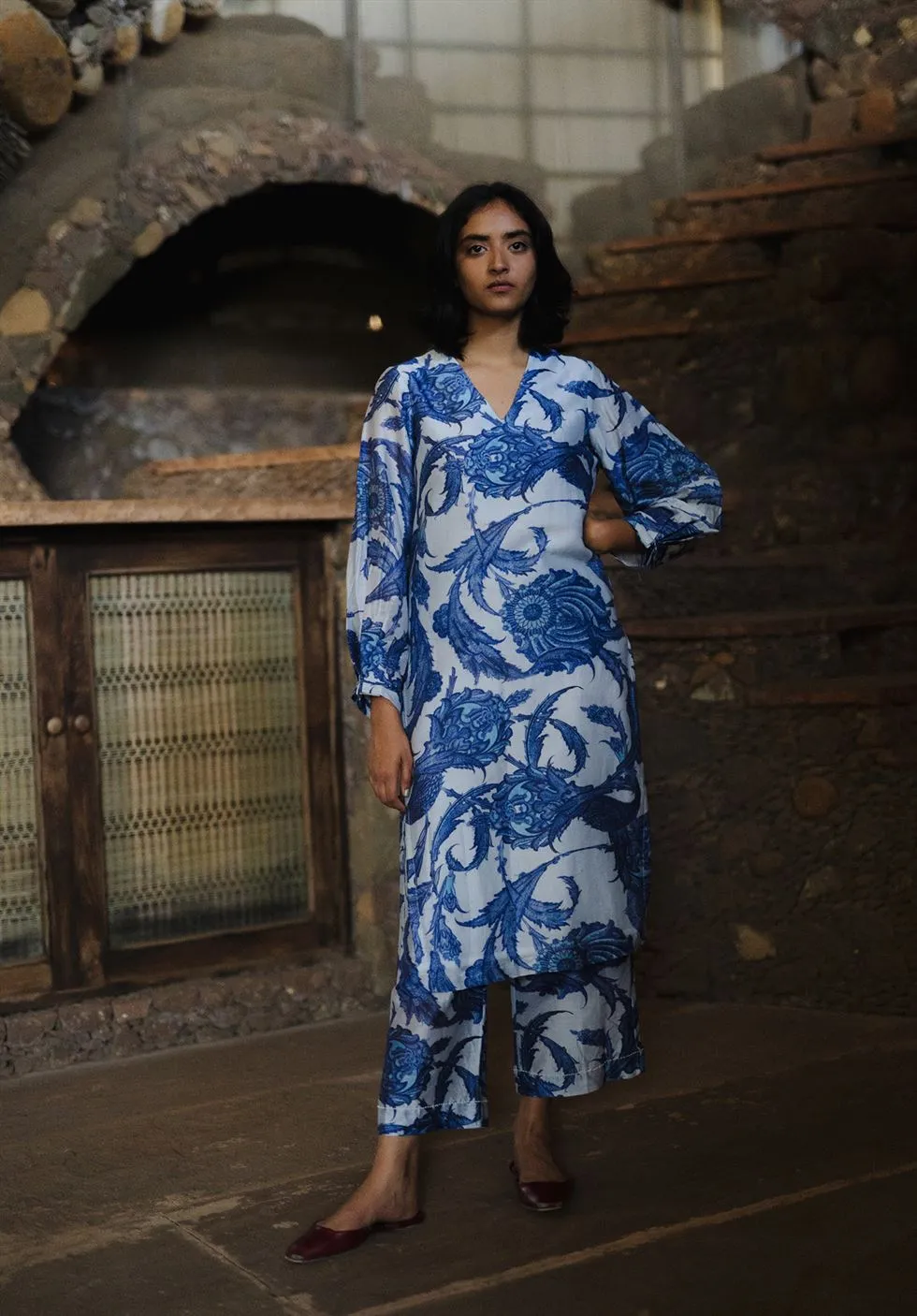 YAM   I   Darling Point ATHENA SET KURTA SET SILK CHANDERI BLUE & WHITE Festive Collections YAMKU20