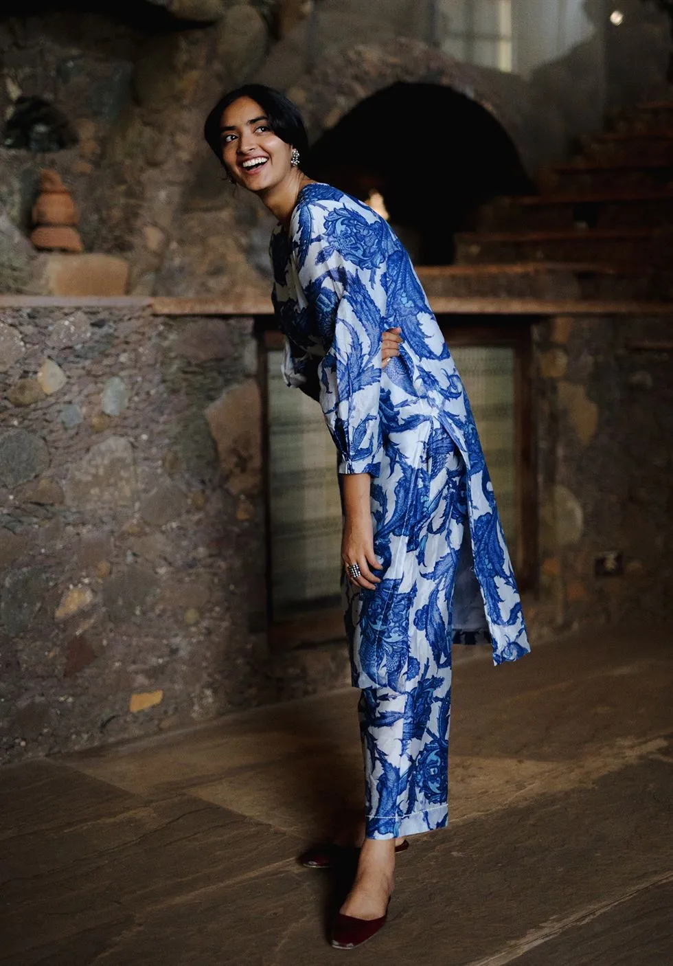 YAM   I   Darling Point ATHENA SET KURTA SET SILK CHANDERI BLUE & WHITE Festive Collections YAMKU20