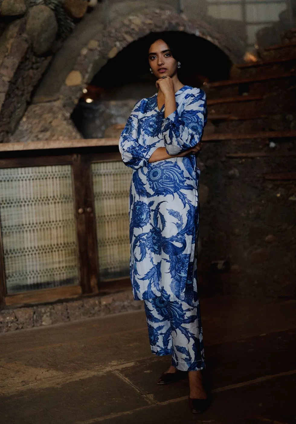 YAM   I   Darling Point ATHENA SET KURTA SET SILK CHANDERI BLUE & WHITE Festive Collections YAMKU20