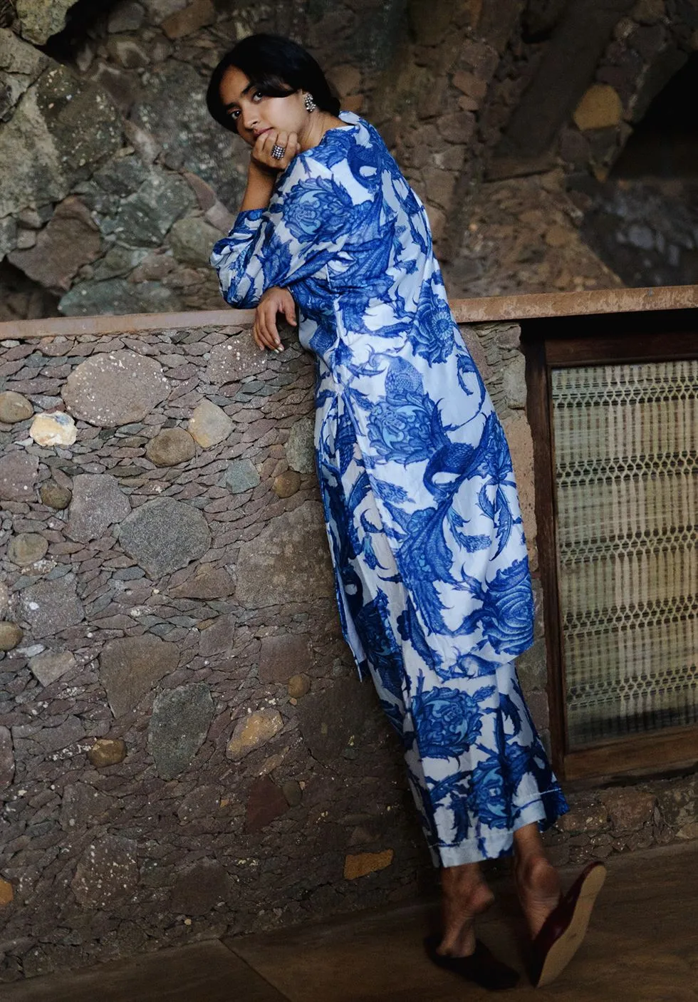 YAM   I   Darling Point ATHENA SET KURTA SET SILK CHANDERI BLUE & WHITE Festive Collections YAMKU20