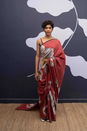 YAM   I   Vitoria RED POPPIES SAREE 1  (SAREE)  [BLOUSE STITCHED/ UNSTITCHED NOT INCLUDED] PURE HABUTAI SILK RED YAMSR17