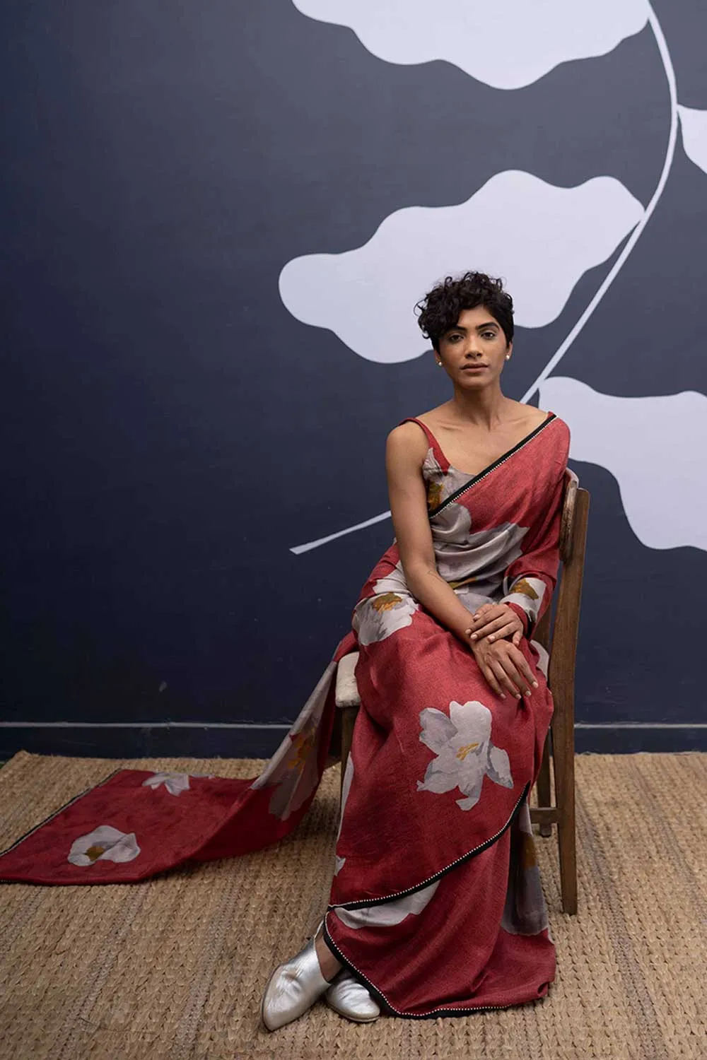 YAM   I   Vitoria RED POPPIES SAREE 1  (SAREE)  [BLOUSE STITCHED/ UNSTITCHED NOT INCLUDED] PURE HABUTAI SILK RED YAMSR17